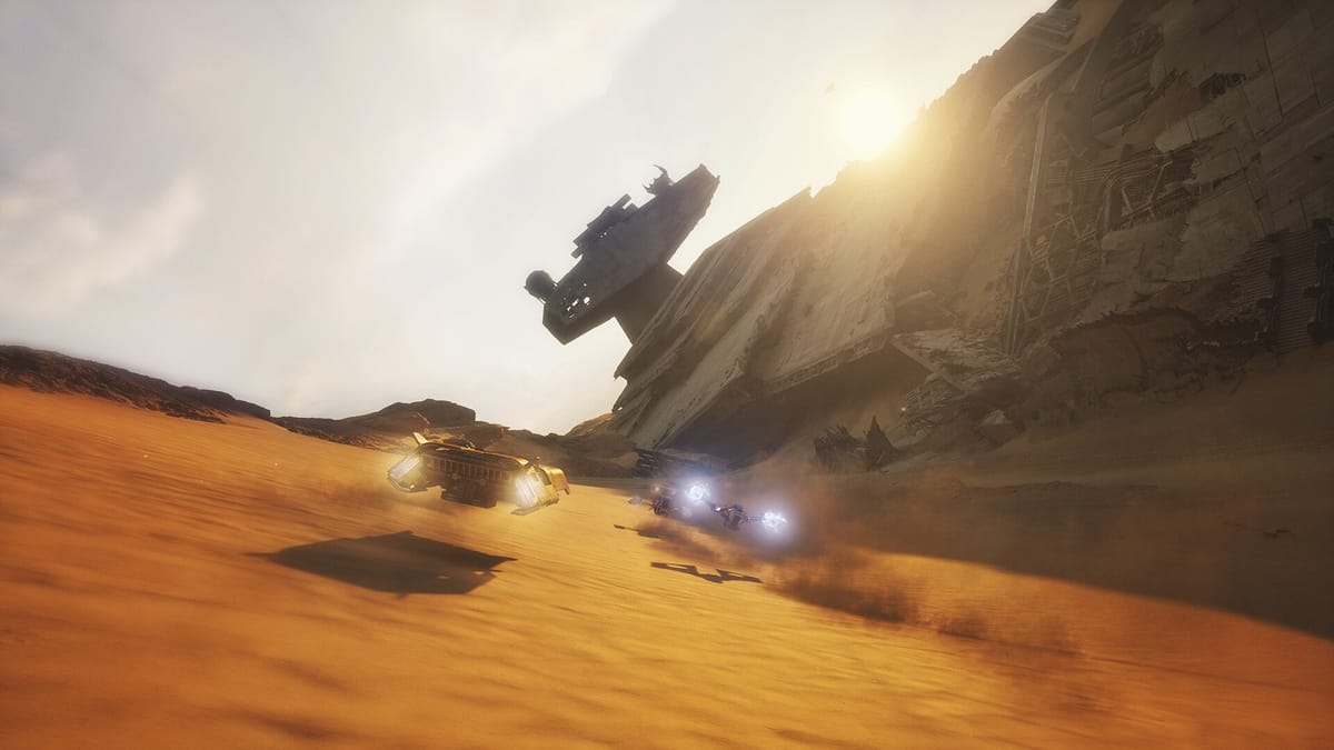 Гонка через кладбище звёздных разрушителей на Джакку в Star Wars: Galactic Racer