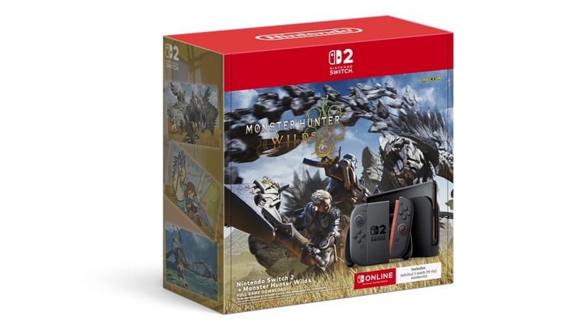 Коробка комплекта Nintendo Switch 2 с Monster Hunter Wilds