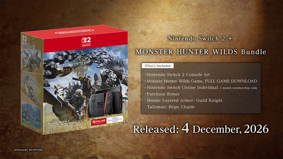 Официальная схема состава комплекта Switch 2 и Monster Hunter Wilds