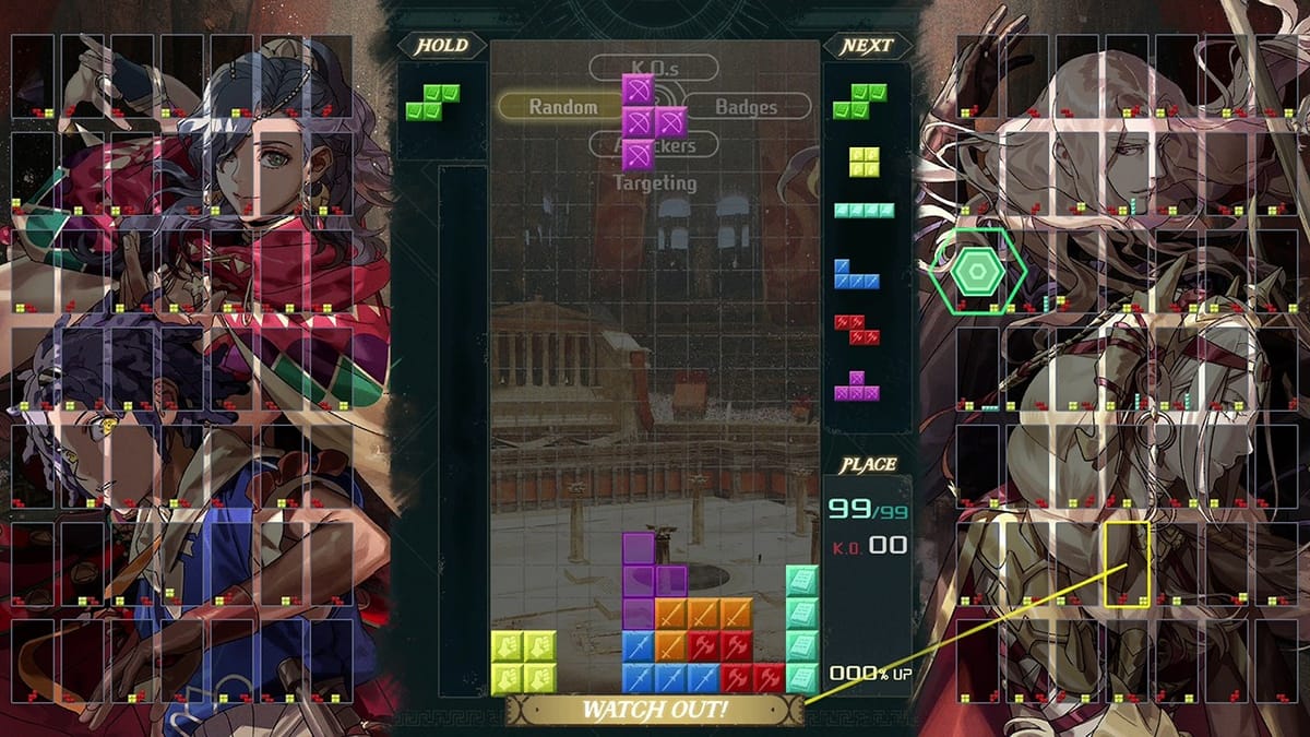 Официальный игровой кадр Tetris 99 с тематическим оформлением Fire Emblem
