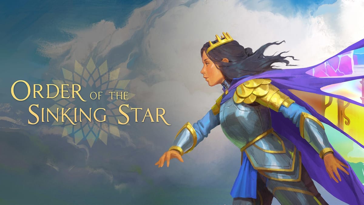 Официальный арт Order of the Sinking Star с Королевой в синем плаще и золотой броне