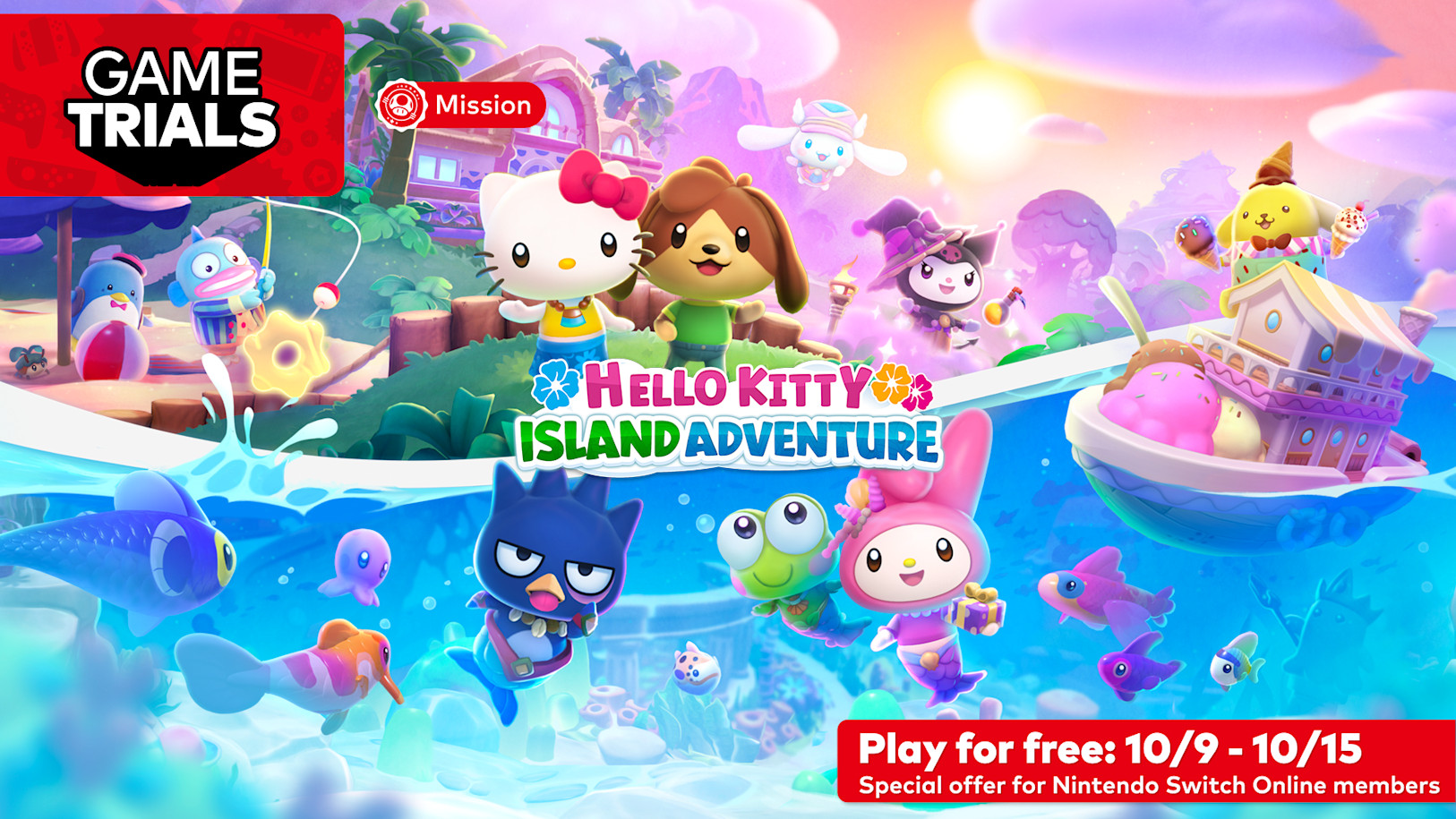 Официальная иллюстрация акции Game Trial для Hello Kitty Island Adventure