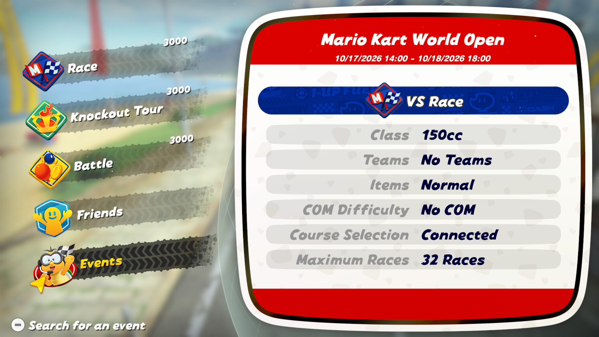 Официальная информационная иллюстрация октябрьского Mario Kart World Open