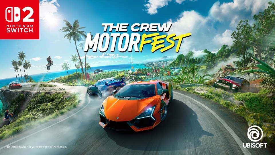 Официальная обложка The Crew Motorfest для Nintendo Switch 2 — машины на гавайской дороге