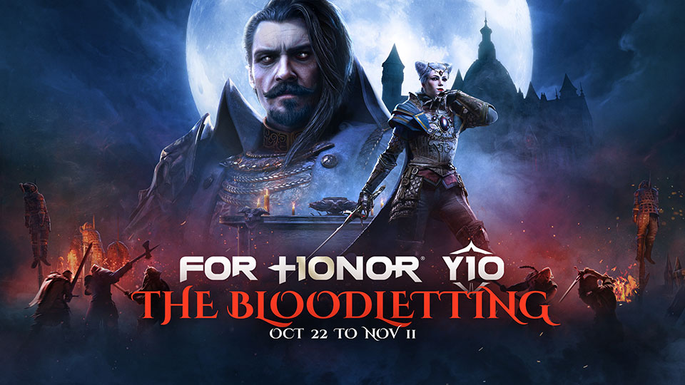 Официальный арт The Bloodletting в For Honor с героями на фоне готического замка