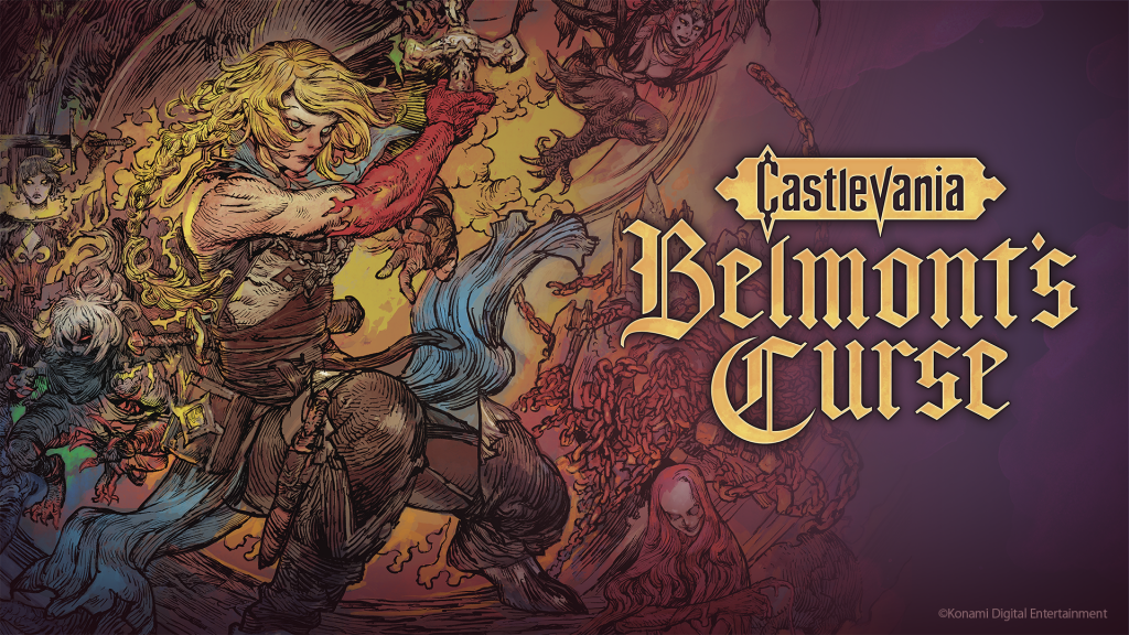Официальная иллюстрация Castlevania: Belmont’s Curse с Роуз Бельмонт и названием игры