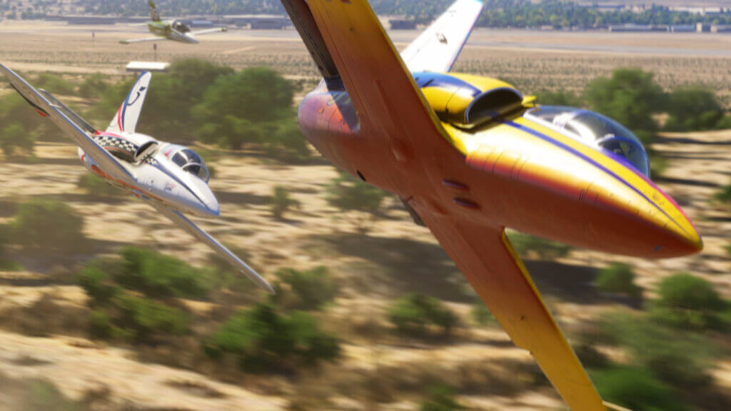Официальный кадр Microsoft Flight Simulator 2024: гоночные самолёты в скоростном повороте