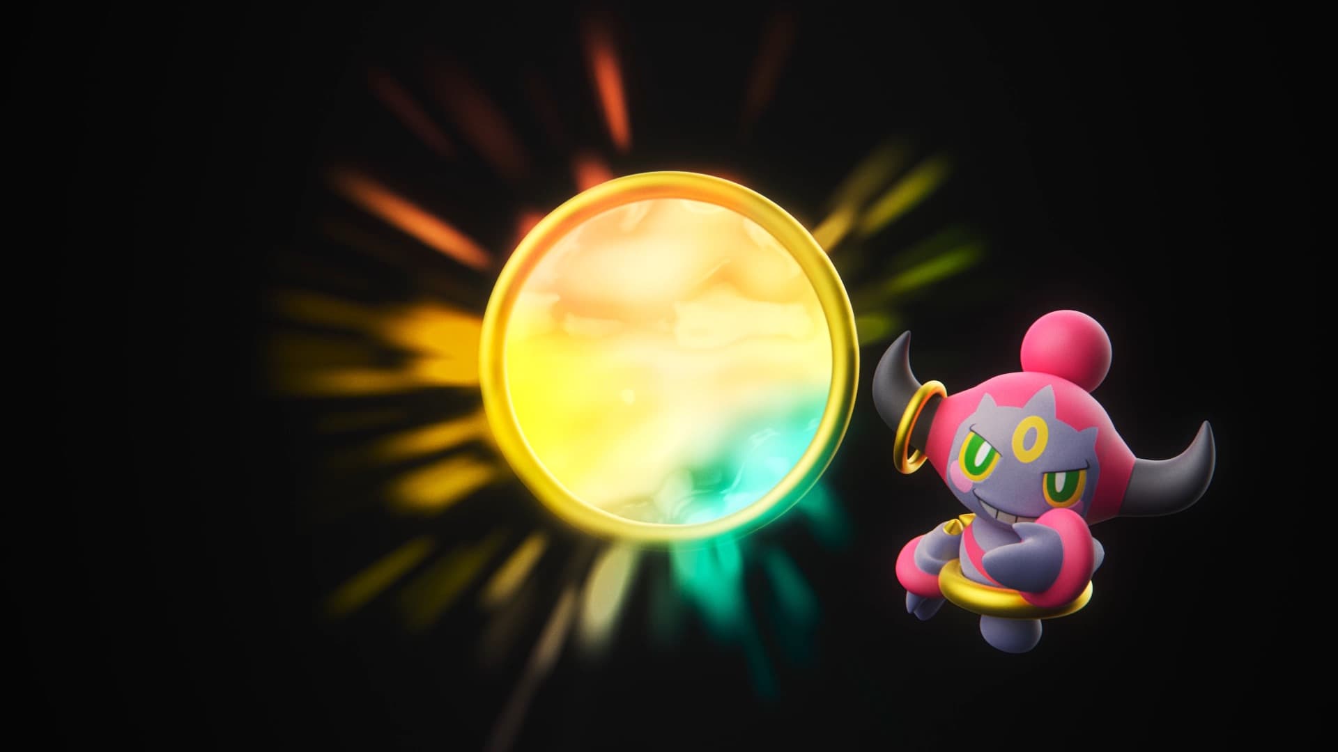Hoopa рядом со светящимся кольцом-порталом в Pokémon Legends Z-A Mega Dimension