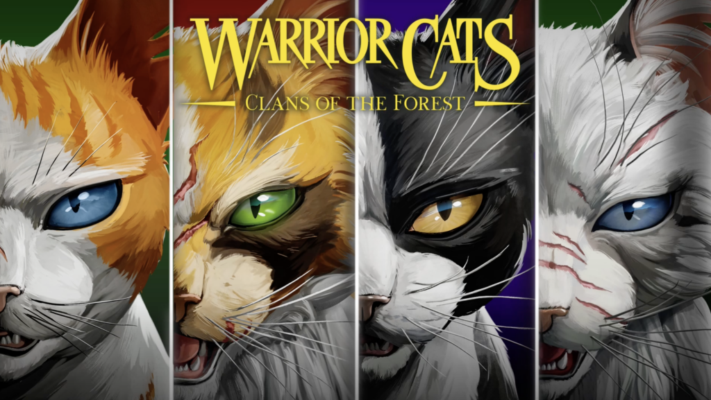 Четыре кота и логотип Warrior Cats: Clans of the Forest, официальная иллюстрация