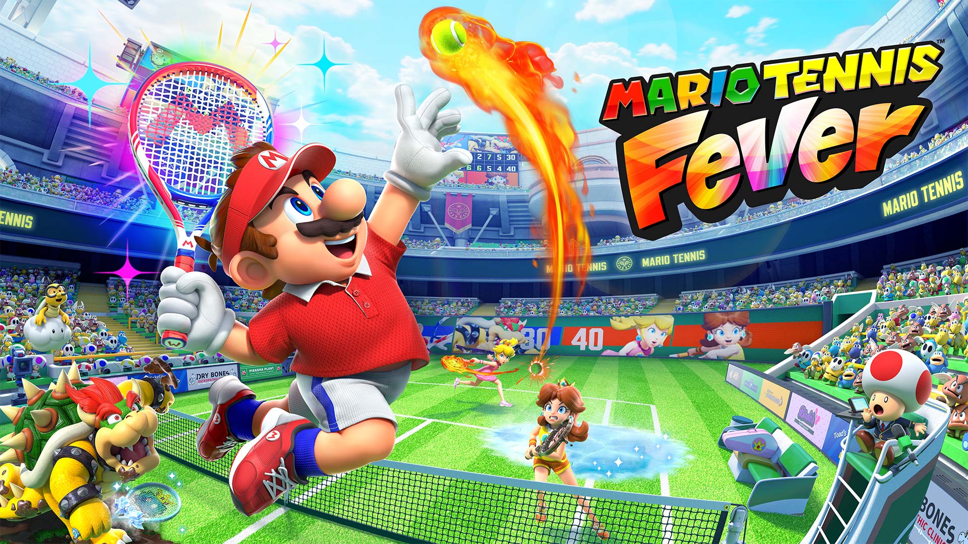 Марио с ракеткой на официальной иллюстрации Mario Tennis Fever