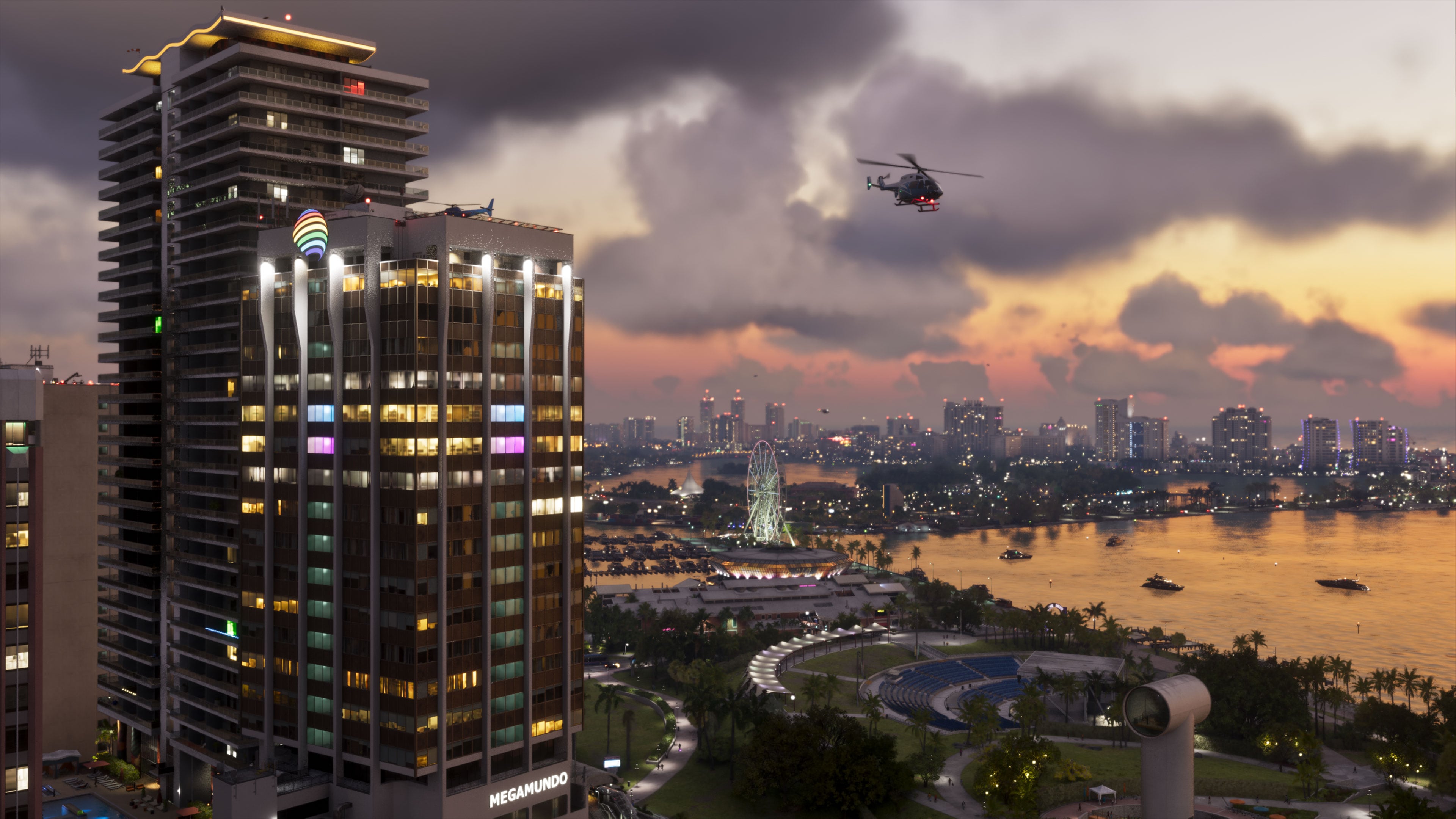 Вечерний Вайс-Сити в GTA VI: официальный скриншот Rockstar Games