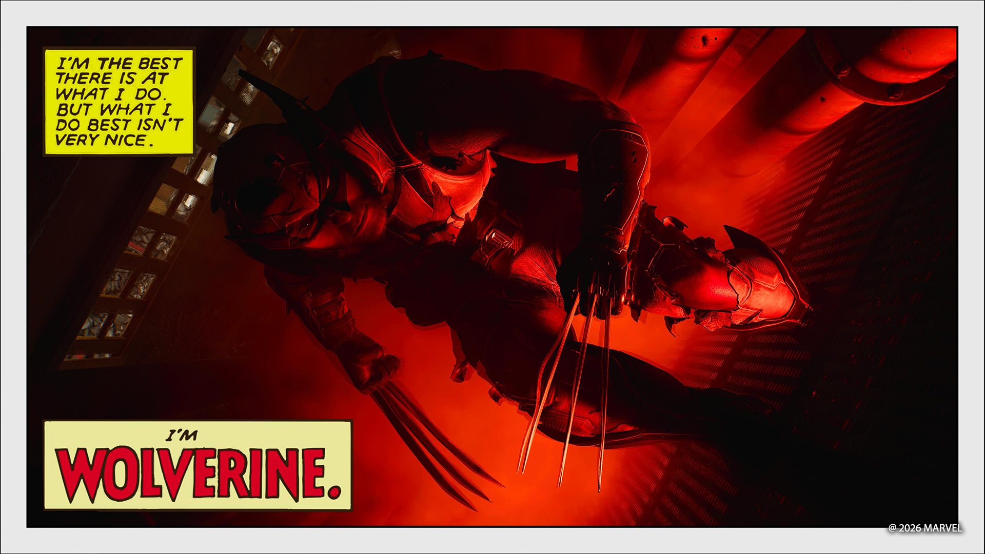 Росомаха с когтями в красном освещении — официальный пример фоторежима Marvel’s Wolverine