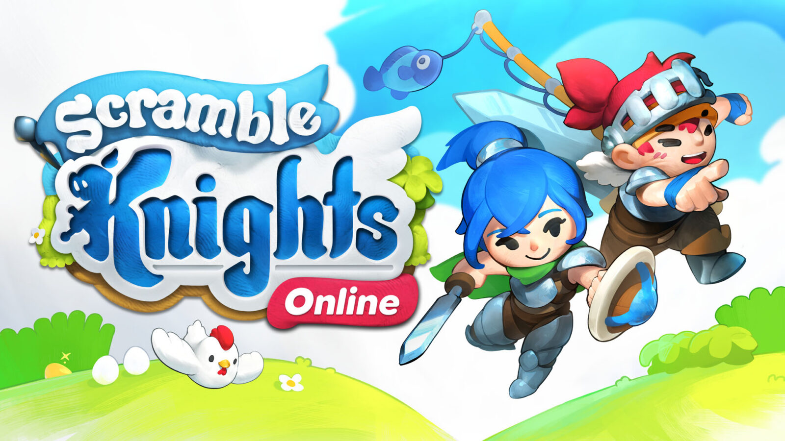 Официальный арт Scramble Knights Online с рыцарями и логотипом игры