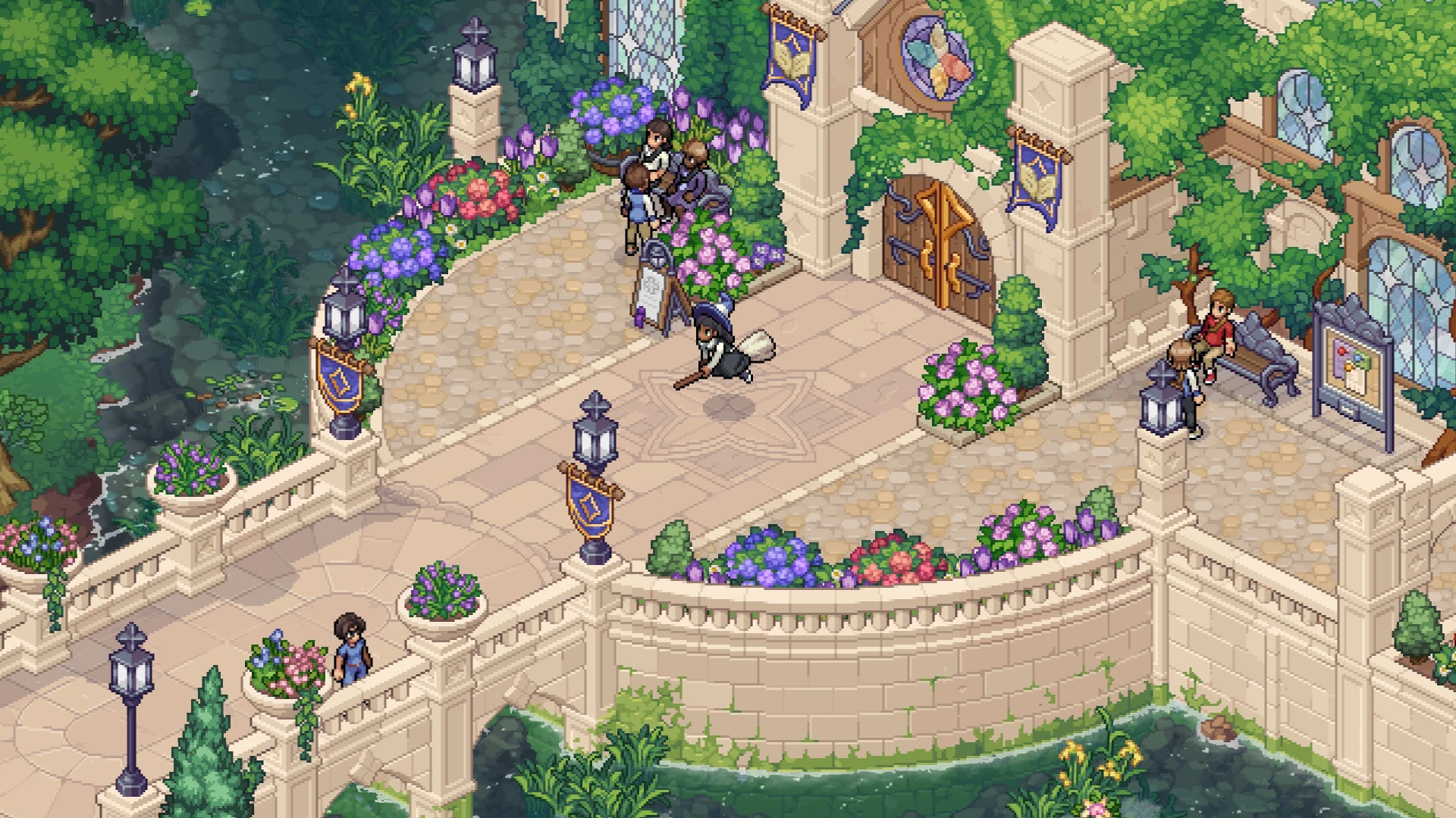 Мост и вход в магический колледж Witchbrook — официальный игровой кадр