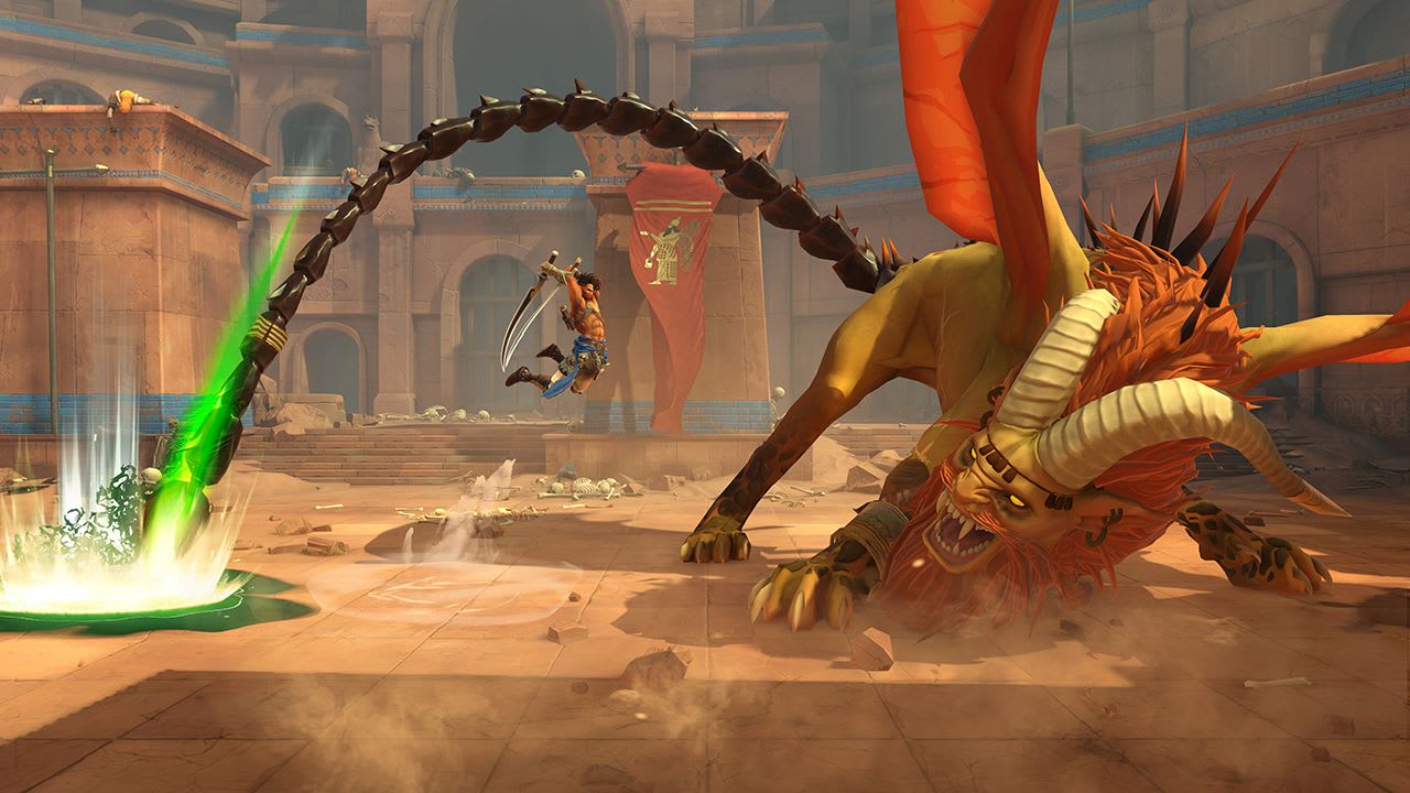 Саргон сражается с крупным существом в Prince of Persia: The Lost Crown