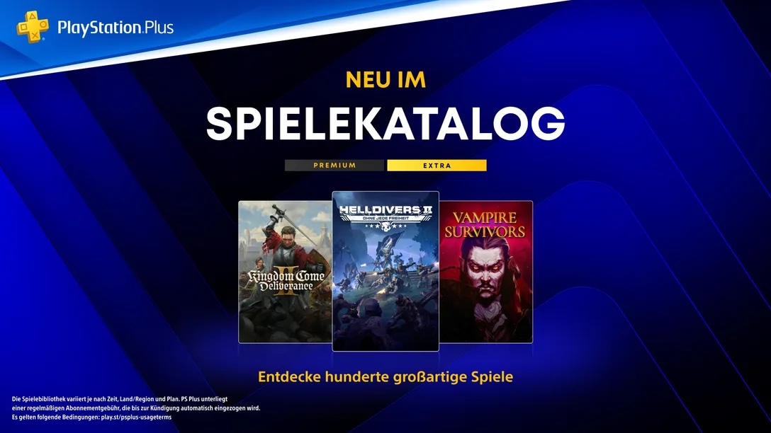 Игры PS Plus Extra и Люкс в августе 2026: Helldivers 2, Kingdom Come Deliverance II и Vampire Survivors